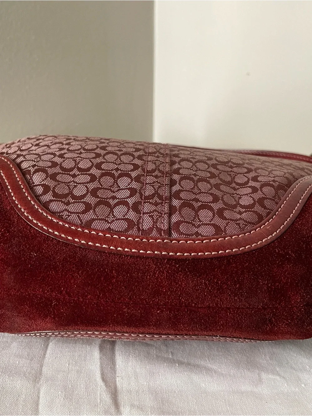 Vintage Coach Soho Mini Signature Hobo Bag Burgundy Canvas Suede Y2K 6351 - Picture 11 of 14